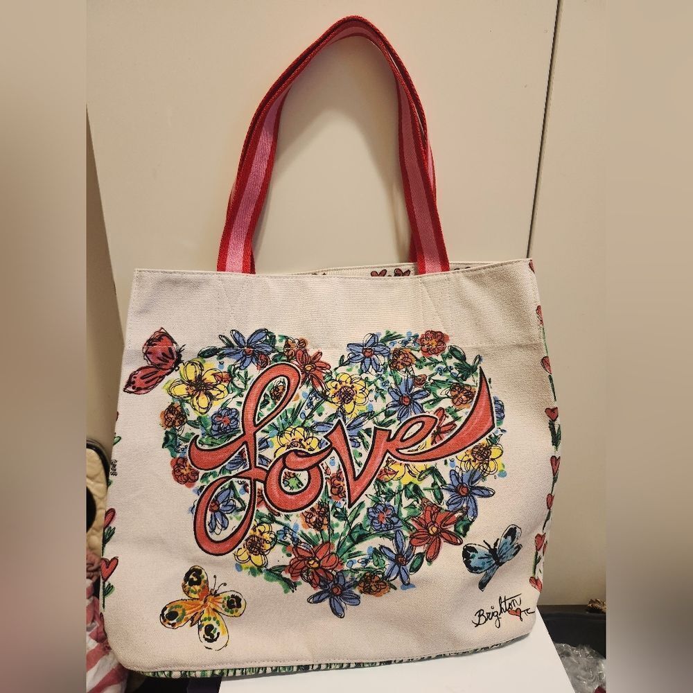 NWT Brighton "Love Tweet" Large Canvas Tote Bag Retail $125 - Picture 3 of 9